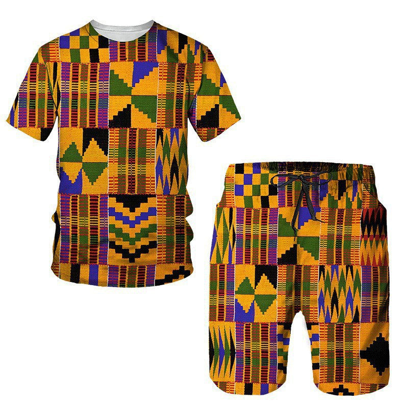 Men's African Print Short Sleeve T-Shirt and Shorts Set
