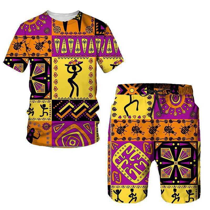 Men's African Print Short Sleeve T-Shirt and Shorts Set