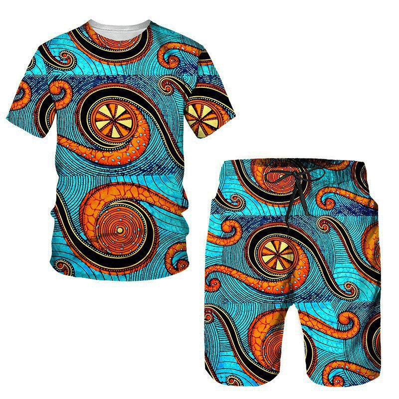 Men's African Print Short Sleeve T-Shirt and Shorts Set