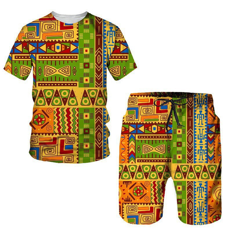 Men's African Print Short Sleeve T-Shirt and Shorts Set