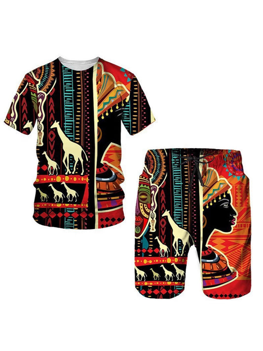 Men's African Print Short Sleeve T-Shirt and Shorts Set