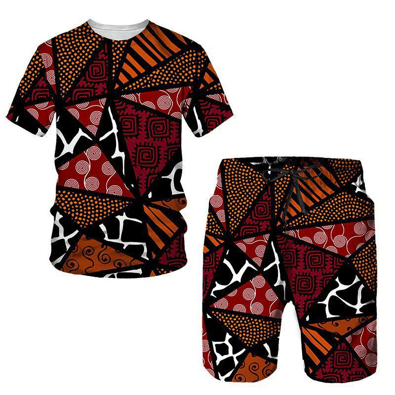 Men's African Print Short Sleeve T-Shirt and Shorts Set