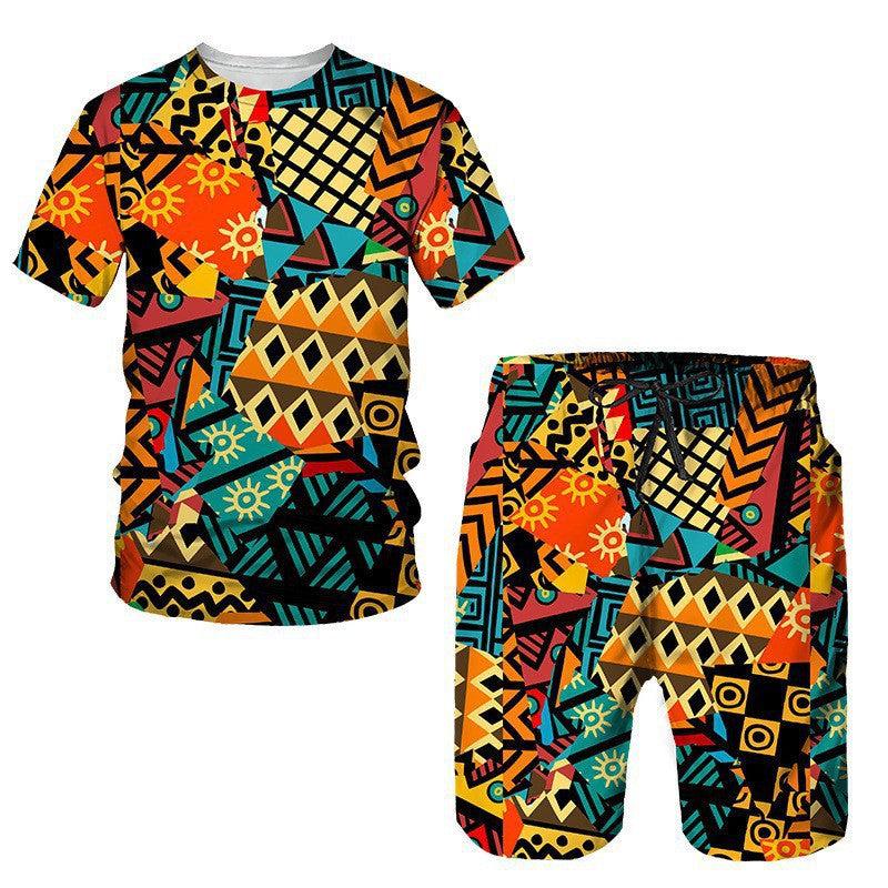 Men's African Print Short Sleeve T-Shirt and Shorts Set