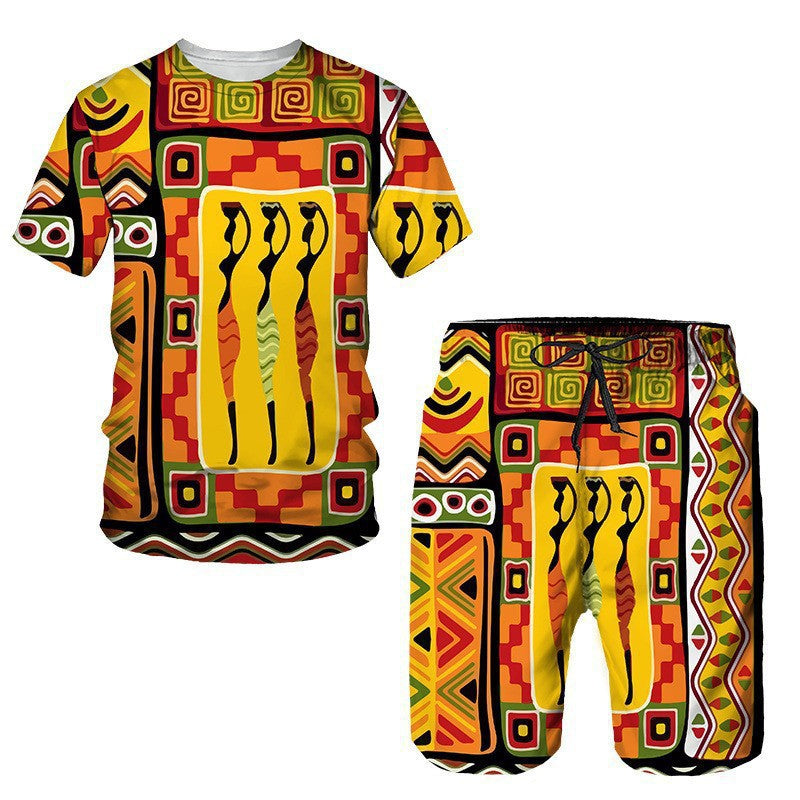 Men's African Print Short Sleeve T-Shirt and Shorts Set